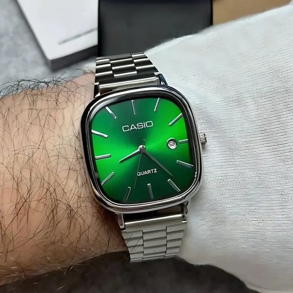 Casio Silver + Green Watch